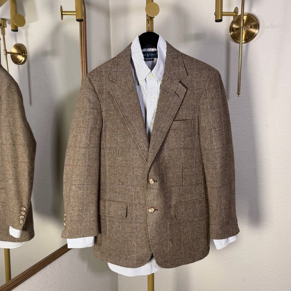 Van Julian Vintage 100% Wool Blazer Brown Plaid Sport Coat Fits Like 40R